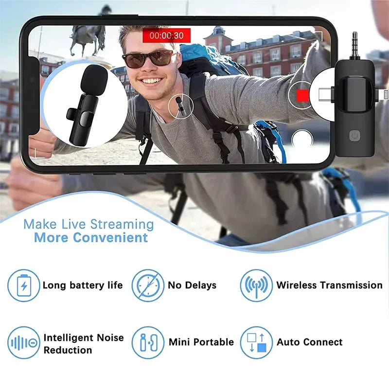 Mini Wireless Lavalier Microphone for iPhone & Type-C Devices